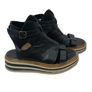 CW Chewing Gladiator Leather Sandal Womens Size 9 WIDE Black Lagenlook Quiet Lux